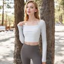 Blue Large Women's Long Sleeve Square Neck Cropped Activewear Top with Fitted Design