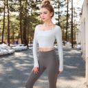 Blue Medium Women's Long Sleeve Square Neck Cropped Activewear Top with Fitted Design