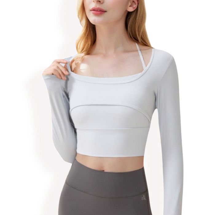 Women's Long Sleeve Square Neck Cropped Activewear Top with Fitted Design