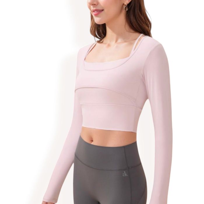 Women's Long Sleeve Square Neck Cropped Activewear Top with Fitted Design