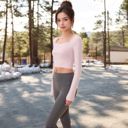 Pink Large Women's Long Sleeve Square Neck Cropped Activewear Top with Fitted Design