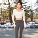 White Large Women's Long Sleeve Square Neck Cropped Activewear Top with Fitted Design