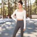 White Large Women's Long Sleeve Square Neck Cropped Activewear Top with Fitted Design