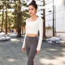 White Large Women's Long Sleeve Square Neck Cropped Activewear Top with Fitted Design