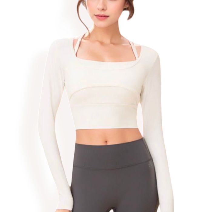 Women's Long Sleeve Square Neck Cropped Activewear Top with Fitted Design