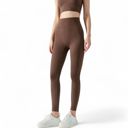 Brown Large Women's High Waist Ribbed Texture Seamless Leggings