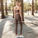 Brown Large Women's High Waist Ribbed Texture Seamless Leggings