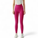 Pink Large Women's High Waist Ribbed Texture Seamless Leggings