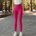 Pink Large Women's High Waist Ribbed Texture Seamless Leggings