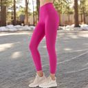 Pink Large Women's High Waist Ribbed Texture Seamless Leggings