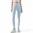 Blue Large Women's High Waist Ribbed Texture Seamless Leggings