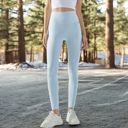 Blue Large Women's High Waist Ribbed Texture Seamless Leggings