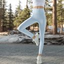 Blue Large Women's High Waist Ribbed Texture Seamless Leggings