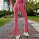 Pink Large Women's High Waist Flare Leggings with Stretch Fit