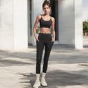 Black Large Women's High Waist Active Leggings with Side Pockets