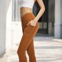 Brown Large Women's High Waist Active Leggings with Side Pockets