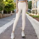 Beige Large Women's High Waist Full-Length Workout Leggings