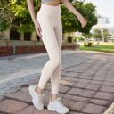 Beige Large Women's High Waist Full-Length Workout Leggings