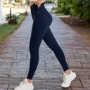 Blue Large Women's Seamless High Waist Compression Leggings for Activewear