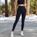 Black Large Women's High Waist Ribbed Leggings with Seamless Fit