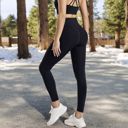 Black Large Women's High Waist Ribbed Leggings with Seamless Fit