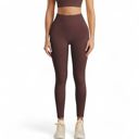 Brown Large Women's High Waist Ribbed Leggings with Seamless Fit