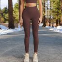 Brown Large Women's High Waist Ribbed Leggings with Seamless Fit