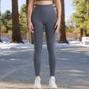 Gray Large Women's High Waist Ribbed Leggings with Seamless Fit