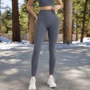 Gray Large Women's High Waist Ribbed Leggings with Seamless Fit