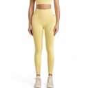 Yellow Large Women's High Waist Ribbed Leggings with Seamless Fit