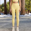 Yellow Large Women's High Waist Ribbed Leggings with Seamless Fit