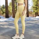 Yellow Large Women's High Waist Ribbed Leggings with Seamless Fit