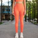 Orange Large Women's High Waist Seamless Leggings with Full-Length Compression Fit