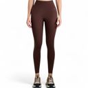 Brown Large Women's High Waist Ribbed Seamless Leggings with Sculpting Fit