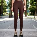 Brown Large Women's High Waist Ribbed Seamless Leggings with Sculpting Fit