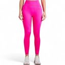 Pink Large Women's High Waist Ribbed Seamless Leggings with Sculpting Fit