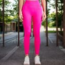 Pink Large Women's High Waist Ribbed Seamless Leggings with Sculpting Fit