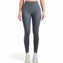 Gray Large Women's High Waist Ribbed Seamless Leggings with Sculpting Fit