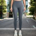 Gray Large Women's High Waist Ribbed Seamless Leggings with Sculpting Fit