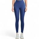 Blue Large Women's High Waist Ribbed Seamless Leggings with Sculpting Fit