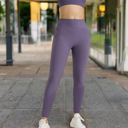 Purple Large Women's High Waist Seamless Full-Length Leggings with Stretch Compression Fit