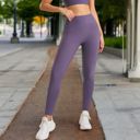 Purple Large Women's High Waist Seamless Full-Length Leggings with Stretch Compression Fit