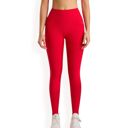 Red Large Women's High Waist Seamless Full-Length Leggings with Stretch Compression Fit