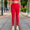 Red Large Women's High Waist Seamless Full-Length Leggings with Stretch Compression Fit