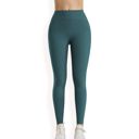 Blue Large Women's High Waist Seamless Full-Length Leggings with Stretch Compression Fit