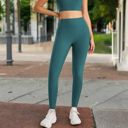 Blue Large Women's High Waist Seamless Full-Length Leggings with Stretch Compression Fit