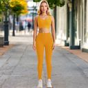 Yellow Large Women's High Waist Seamless Full-Length Leggings with Stretch Compression Fit