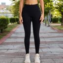 Black Large Women's High Waist Ribbed Seamless Leggings with Stretch Compression Fit