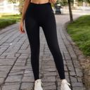 Black Large Women's High Waist Ribbed Seamless Leggings with Stretch Compression Fit