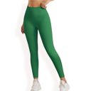 Green Medium Women's High Waist Ribbed Seamless Leggings with Stretch Compression Fit